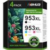 hehua 953XL Cartucce Mutipack Compatibile per HP 953 XL Cartucce d'inchiostro 953XL Nero per HP OfficeJet Pro 7740 8715 8710 8718 8725 8728 8210 7730 7720 8740 8730 (1Nero, 1Ciano, 1Giallo, 1Magenta)