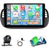 Motorsi 4+128G Motorsi Carplay Autoradio per Fiat 500 2007-2015 con Wireless Android Auto, Bluetooth Car Stereo Schermo con ASP/GPS Navigation/WiFi/FM/RDS/SWC/USB/Mirror Link/Canbus+AHD/CVBS Telecamera