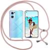 ISOI Cover con Cordino per Oppo Find X5 Lite, Custodia Trasparente con Collana Tracolla Laccio Collo Ultra Sottile Morbido TPU Silicone Antiurto AntiGraffio Antiscivolo Case, Rosa