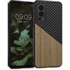 kwmobile Cover Compatibile con OnePlus Nord 2 5G - Custodia in Fibra di Carbonio e Legno - Bumper Anti Urto - Back Protection marrone scuro/nero