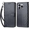 KENHONER Compatibile Cover con iPhone 16 Pro Max,Cover per iPhone 16 Pro Max, Premium Pelle PU Portafoglio Flip Libro Custodia Cover per iPhone 16 Pro Max [Protezione Completa] - Nero
