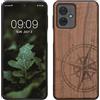 kwmobile Custodia Compatibile con Motorola Moto G54 5G Cover - Back Case in Legno con Bumper in Silicone TPU - Bussola Vintage Marrone Scuro