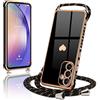 Wirvyuer Cover Compatible con Samsung Galaxy A54 5G con Cordino,Nero | Cover con Cordino Regolabile, Amore Cuore Custodia con Collana, Protezione fotocamera, Silicone Case per donna e ragazze