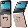 QINOUK Cover per Motorola Razr 50 Ultra con Anello, in Pelle PU, Protettiva Antigraffio Ultrafine - Cachi
