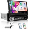Ezonetronics Autoradio Bluetooth 1 Din con Carplay & Android Auto, Universal 7 Pollici Touchscreen Stereo Auto Supporta Bluetooth Vivavoce/FM Radio RDS/Mirror Link/USB/EQ Controllo al Volante