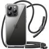 JETech Cover a Tracolla per iPhone 14 Pro 6,1 Pollici con Cinghia Cordino Regolabile, Trasparente Anti Ingiallimento Antiurto Protettiva Cellulare Custodia con Cordoncino il Collo (Spazio Nero)