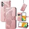 JIUNINE Custodia Protettiva per Samsung Galaxy A13 4G, Cover Libro PU Pelle Antiurto Portafoglio con Design Farfalle 3D, Slot per Carte, Supporto Stand Regolabile, Chiusura Magnetica, Oro rosa