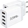 Wowsofty Caricatore USB a 4 porte con caricabatterie rapido Smart QC 3.0 da 33 W, multiporta compatibile con Phone 12/13/14/15/16/, Galaxy S22/23/S24, caricabatterie da parete USB (confezione da 2)
