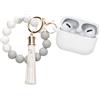 kwmobile Custodia per Apple Airpods Pro 2 Cover - Custodia Cuffie Wireless In Ear con Perline e Nappina - Cover Porta Auricolari in Silicone - bianco/grigio