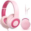 TONOSHARK Cuffie Bambini Con Filo, Con Microfono - per Ritorno a Scuola, Volume Limitato a 85/94 Db, Pieghevoli, Jack Da 3,5 mm, Custodia Cuffie, Per Ragazzi e Bambina, Didattica a Distanza, (Rosa)