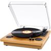 VIFLYKOO Giradischi Bluetooth, lettore di dischi in vinile portatile Encoder digitale altoparlante stereo integrato e trasmissione a cinghia, Aux-In, RCA, 3 velocità 33/45/78 giri/min - legno naturale