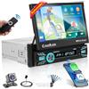 Hikity Autoradio Bluetooth 1 Din Carplay con Schermo a Scomparsa Estensibile Automatico Touchscreen da 7 Pollici Radio 1 Din con Vivavoce Bluetooth AUX USB FM Mirror Link Telecamera Posteriore
