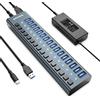 ANYOYO Hub USB Alimentato 90W (12V/7.5A) - Multiport USB 3.1 con 16 porte A 10Gbps,ANYOYO multipresa usb per Laptop e PC,Dispositivi di Archiviazione- Alluminio