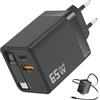 GBKDQQ Caricatore USB C da 65 W con cavo di ricarica retrattile da 70 cm, 3 porte PD PPS, alimentatore di rete GaN con adattatore di tipo C e USB-A compatibile con MacBook Pro/Air, serie Galaxy S-A, iPhone