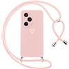 Oelrstfe Cover per Honor 400 Pro con Cordino,Custodia Silicone Morbido Sottile con Motivo Cuore e Collana Laccio Tracolla,Antiurto Antigraffio Corda Collo Regolabile Protettiva Case,Rosa