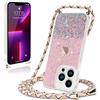 Wirvyuer Cover Compatible con iPhone 13 Pro Custodia con Cordino Regolabile Glitter Trasparente Cover con Collana Morbido Silicone Antiurto Protettiva Case per iPhone 13 Pro Rosa