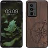 kwmobile Custodia Compatibile con Xiaomi Poco F5 Pro 5G Cover - Back Case in Legno con Bumper in Silicone TPU - Bussola vintage marrone scuro