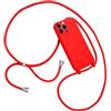 Emlivi Custodia per iPhone 15 Plus, con cordoncino da appendere, morbida tracolla in silicone, TPU con nastro, catena per iPhone 15 Plus, rosso