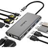 Omars Hub USB C Adattatore 11 in 1, triplo display (Dual HDMI 4K&VGA), Dock Station con 4xUSB, RJ45 1Gbps LAN, lettore di schede SD/Micro SD, porta di alimentazione tipo C 100W PD per MacBook Air Pro
