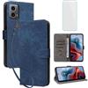 IUQXU Cover per Motorola MOTO G34 5G/MOTO G45 5G Libro con Pellicola Vetro Temperato [Blocco RFID] Antiurto Slot Carte Supporto Custodia in Pelle Portafoglio per Motorola G 34 MOTO G 45 5G Blu