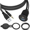 QIANRENON USB3.0 e 3,5mm Audio Filettato Fissaggio Incorporato Auto impermeabile Cavo 5Gbps TRS 3,5mm e USB3.0 Cruscotto Montaggio Estensione Cavo, LED,AL Alloggiamento,per auto barche moto,2m/6,5ft