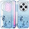 Yarxiawin Brillantini Custodia per Xiaomi Redmi 14C, Estetica Fiore per Xiaomi Redmi 14C Cover Trasparente Glitter Silicone Morbido Sottile Leggera Case Antiurto (Blu)