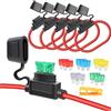 Aiqeer 5 Pezzi 32V Medio In-Linea Portafusibili, Impermeabile Portafusibili a Lama Auto con 16 AWG Cavo, 0 10 Pezzi Fusibili a Lama Standard e Estrattore di Fusibili