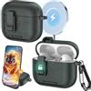 Ysnzaq Custodia per AirPods Pro 3 con Clip di Bloccaggio e Funzione di Supporto, in Pelle Trama, Custodia Protezione Completa del Corpo con Moschettone per AirPod Pro 3 Generation-PWZ Army Green