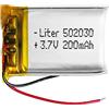 Liter energy battery Batteria 502030 LiPo 3.7V 200mAh 0.74Wh 1S 5C Liter Energy Battery per l'elettronica Ricaricabile Telefono Portatile Smartwatch Orologio GPS - Non adatto per Radiocomando 32x20x5mm (200mAh|502030)