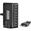 Lizoak Caricatore USB C da 600 W, GaN con 8 porte, potenza di ricarica rapida, PPS PD 140 W, caricatore verticale multiplo compatibile con iPhone, laptop, MacBook Pro/Air, Galaxy (5C + 3A)