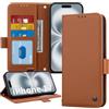 ONETHEFUL Custodia a portafoglio in pelle di alta qualità per iPhone 17 (6,3 pollici), custodia a libro con cavalletto, blocco RFID, chiusura magnetica e 3 scomparti per schede |Marrone