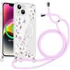Xylota Magnetica Cover con Cordino per iPhone 14/iPhone 13 6,1,Compatibile con MagSafe, Aesthetic Fiori Disegni Custodia con Corda Collana Tracolla Laccio, Trasparente Sottile Silicone TPU Case,Viola