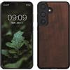kwmobile Custodia Compatibile con Samsung Galaxy S25 Plus Cover - Protezione in Legno per Smartphone - Back Case con Bumper in Silicone TPU - Marrone Scuro