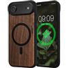 kwmobile Cover per Apple iPhone Air Cover Legno - Custodia per Smartphone con Paraurti in TPU - Compatibile con MagSafe - Marrone Scuro/Nero Legna