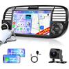 Motorsi 4G+64G Carplay Autoradio per Fiat 500 2008-2015 con Wireless Android Auto, 7 Bluetooth Car Stereo Schermo Android 15 con GPS/5G WiFi/RDS/FM/SWC/USB/Mirror Link+AHD/CVBS Telecamera Posteriore + Mic