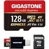 Gigastone 【Progettato per Switch 2】GIGASTONE microSDXC Express 128 GB, R/W fino a 880/500MB/s, compatibile con Nintendo Switch 2, fotocamera professionale, A1 V30 U3, con adattatore e lettore di schede USB-C