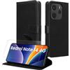 kwmobile Cover Compatibile con Xiaomi Redmi Note 14 4G (Non 5G) - Custodia Smartphone con Chiusura Magnetica - Protezione RFID Vetro Temperato e Porta Carte - nero