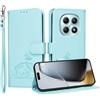 YUECXIN Custodia per Xiaomi Redmi Note 15 5G con Cordino, Case in PU Pelle a Libro Carino Gatto Flip Caso Magnetica Portafoglio Blocco RFID Carta Slot Antiurto Cover, Verde Chiaro