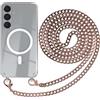 EAZY CASE - Catenella per telefoni compatibile con Galaxy S25 Plus Cover antiurto in silicone con cinturino, protezione trasparente contro le cadute in metallo - Oro Rosa