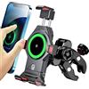 BRCOVAN Lega Alluminio Supporto Telefono Motociclo Caricabatterie wireless Qi 15W e Smorzatore Vibrazioni, Impermeabile Metallo Manubrio Porta Telefono per Moto per 4.7''-7.2'' Smartphone