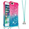 LEMAXELERS Custodia per Cellulare con Corda Collana per iPhone 8 Plus/iPhone 7 Plus Case,Glitter Bling Liquido Sabbie Mobili Bumper Case TPU Cover con Collana Cordoncino Cordino Case,YB GS Pink Blue