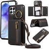 YANJIEER ESONG Cover per Samsung Galaxy A22 5G Portafoglio Case con Cordino Cinturino e Ring,Custodia A Libro In Pelle Flip Cerniera,Caso per Donna Con Porta Carte,Magnetica,Supporto Nero