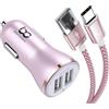 NWNK13,Caricabatterie da auto veloce per Samsung Galaxy A52 5G/A52, caricatore da auto, adattatore USB a 2 porte, ricarica rapida, 4.8 A, cavo ad alta velocità, colore: rosa