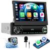 CAMECHO Autoradio 1 Din con Wireless Carplay, 7 Pollici Touchscreen Radio Bluetooth Display Manuale Retrattile con Android Auto Mirror Link FM Controllo al Volante USB/AUX con Telecamera Posteriore