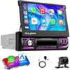 Motorsi 4GB+64GB Wireless CarPlay Android Auto 1Din Autoradio, Motorsi 7 Android Stereo Auto Bluetooth con Schermo, Supporto GPS Navigazione/WiFi/SWC/FM/RDS/Touchscreen/USB/Chargge+Telecamera Posteriore