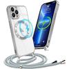 Micoden Custodia magnetica per iPhone 13 Pro con collana regolabile Custodia in silicone trasparente con ricarica wireless con cavo per iPhone 13 Pro, argento