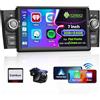 Hikity 2+64G Wireless Carplay Autoradio per Fiat Punto 2005-2009, 7'' | Android Auto per Fiat Linea 2007-2011, Radio GPS Bluetooth WIFI FM RDS, Mirror Link SWC MIC Telecamera Posteriore