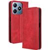 RonRun Cover Realme C61, Custodia a Libro con Supporto Stand e Slot Porta Carte Case a Portafoglio Magnetica in Pelle PU Adatto per Realme C61, rosso