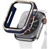 EIHAIHIS Custodia Bling per Cover Apple Watch 40mm, Bumper Protettivo PC Rigido con Pellicola Protettiva per Schermo in Vetro Temperato per iWatch Series 6 5 4 SE, Blu+Oro Rosa