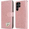 iPEAK Custodia per Samsung Galaxy S23 Ultra 5G Phone 6,8 pollici in pelle lucida Bling Glitter Libro Flip Stand Card Wallet Cover Folio (rosa )